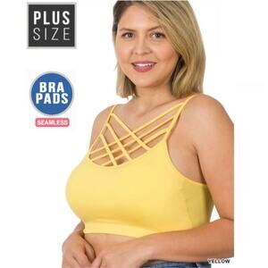 1X/2X Yellow Triple Criss Cross Bralette with bra pads Zenana wireless seamless